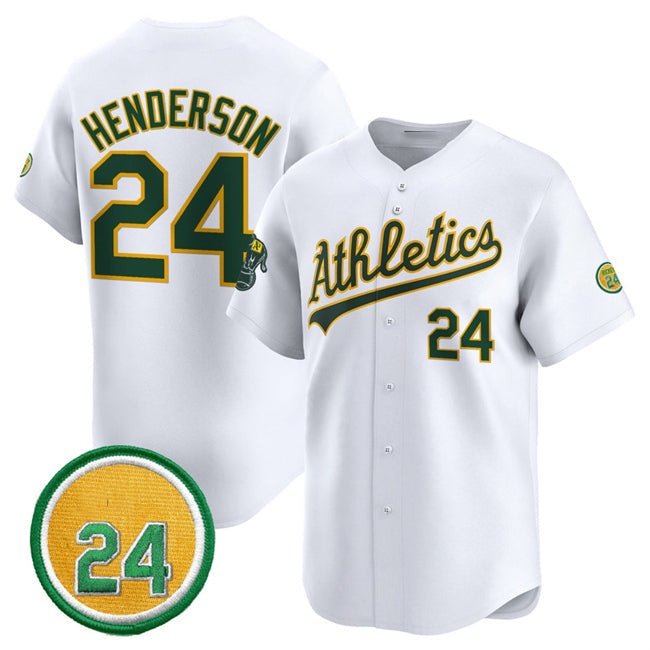 Oakland Athletics #24 Rickey Henderson White 2024 Home Limited With Rickey Henderson Patch Stitched Baseball Jersey
