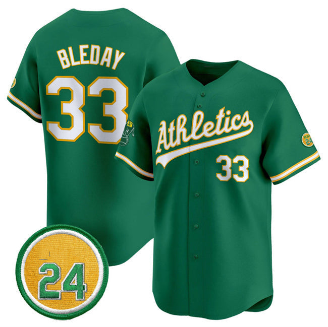 Oakland Athletics #33 JJ Bleday Green 2024 Limited With Rickey Henderson Patch Stitched Baseball Jersey