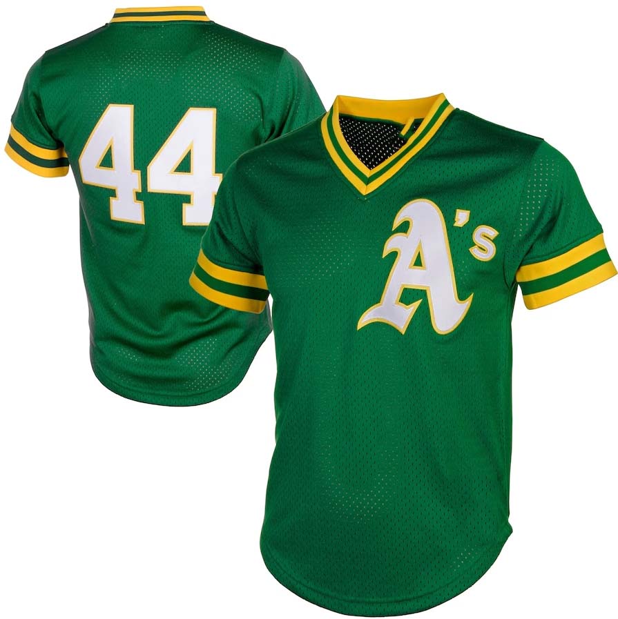 Oakland Athletics #44 Reggie Jackson  Cooperstown Mesh Batting Practice Jersey - Green Baseball Jerseys