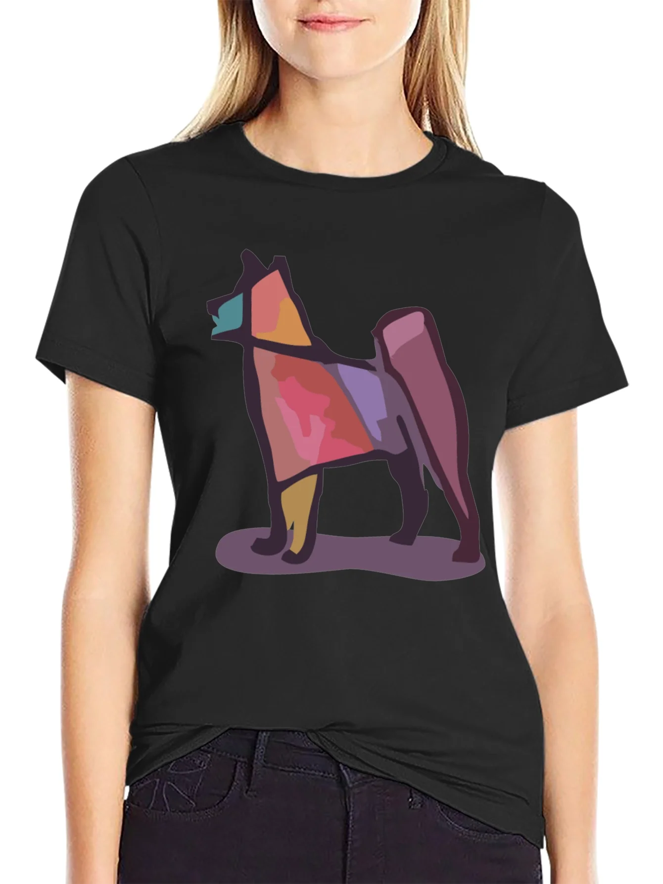 Geometric Dog Graphic Tee - Modern Style
