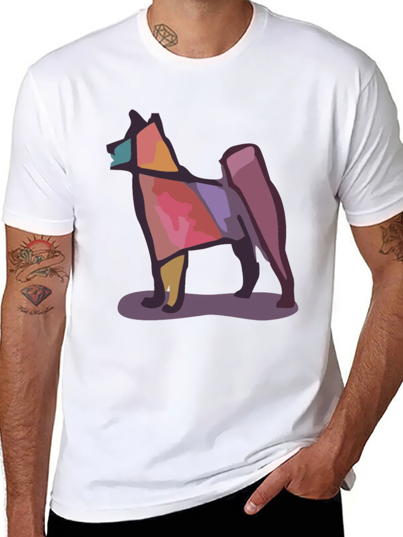 Geometric Dog Graphic Tee - Modern Style