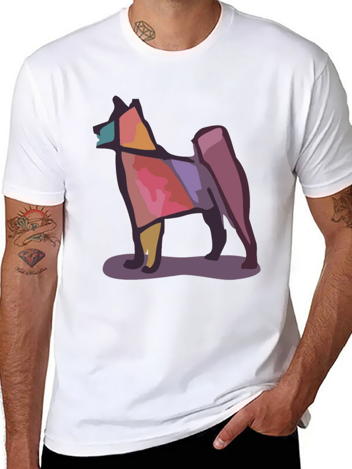 Geometric Dog Graphic Tee - Modern Style