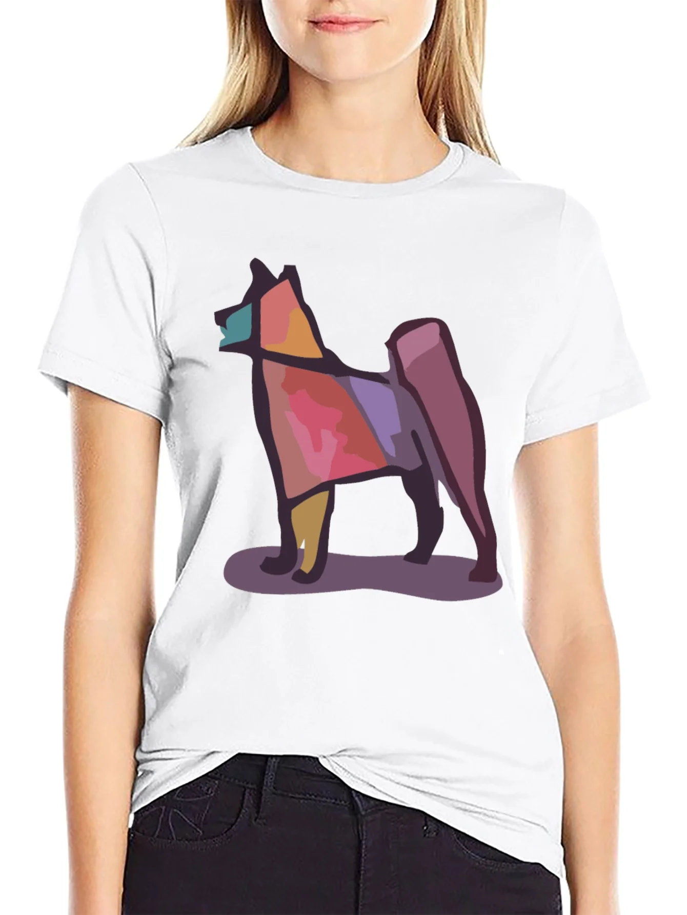 Geometric Dog Graphic Tee - Modern Style