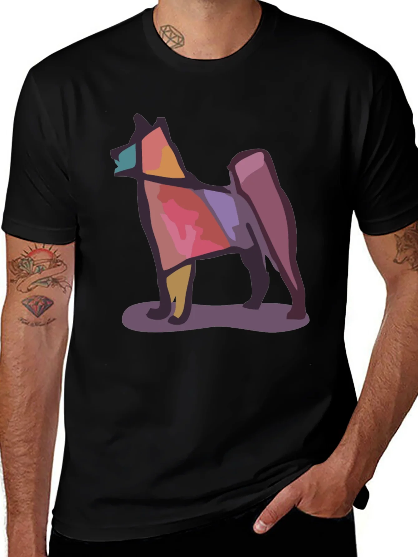 Geometric Dog Graphic Tee - Modern Style