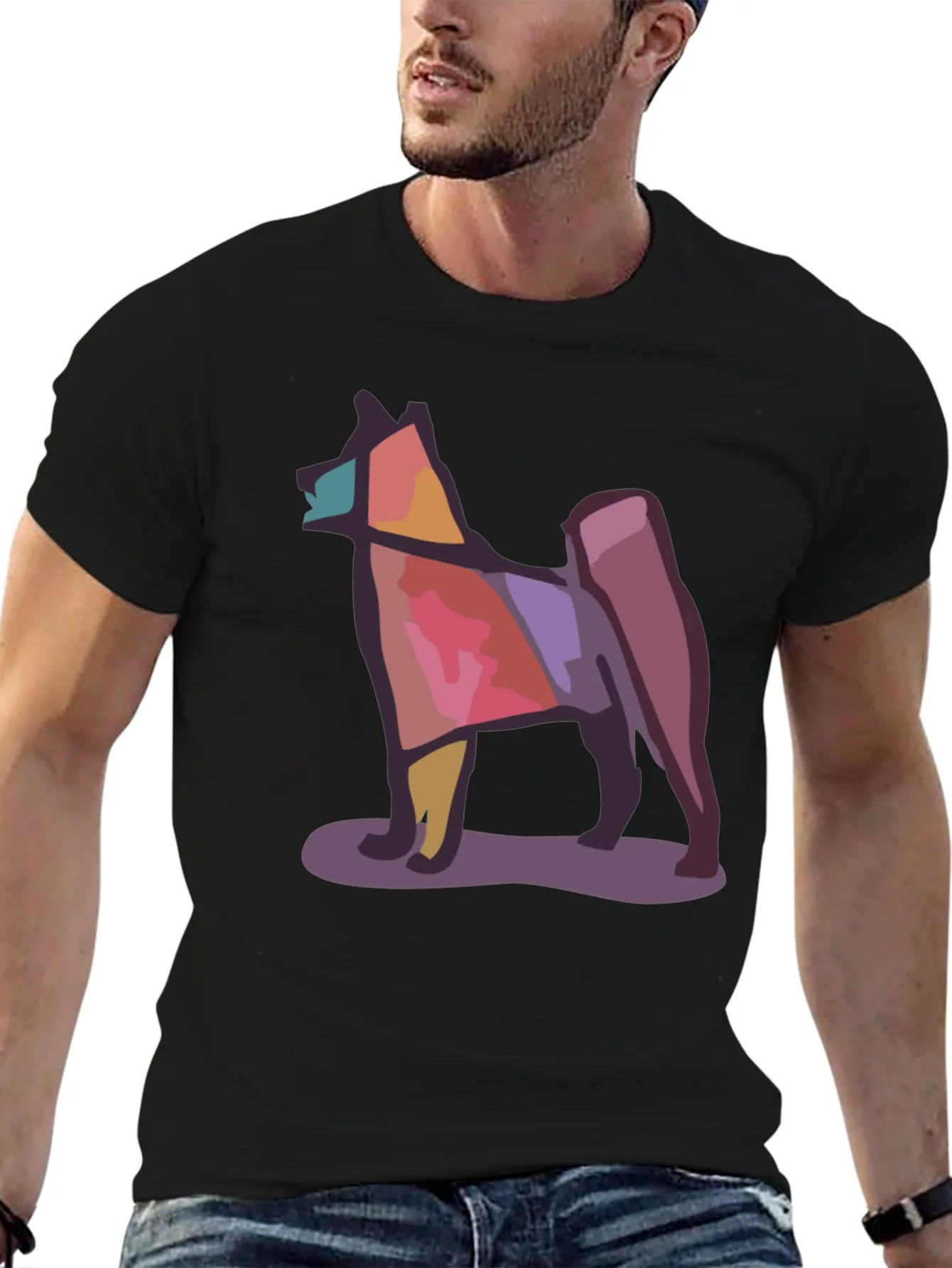 Geometric Dog Graphic Tee - Modern Style