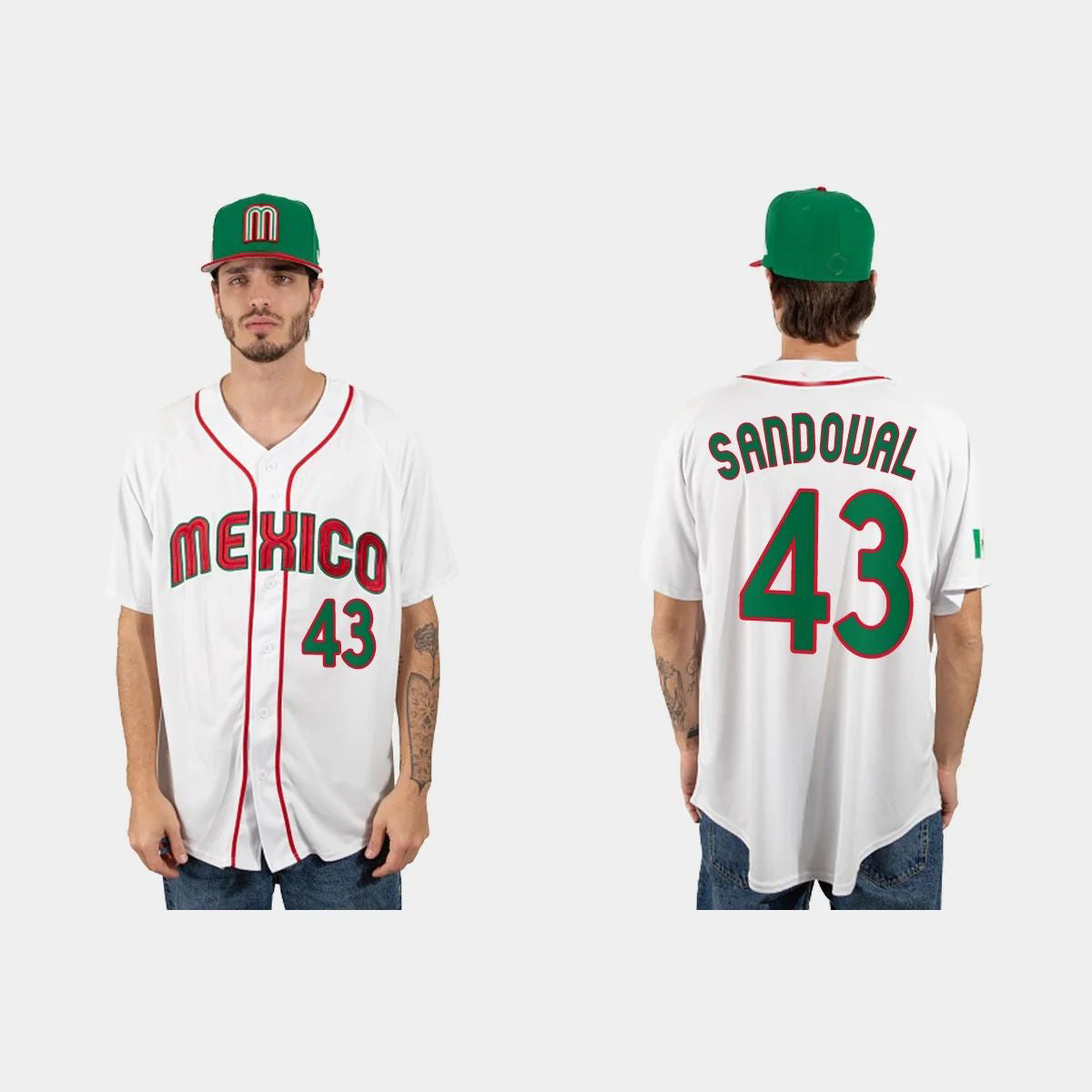 #43 PATRICK SANDOVAL MEXICO BASEBALL 2023 WORLD BASEBALL CLASSIC JERSEY C WHITE Stitches Baseball Jerseys