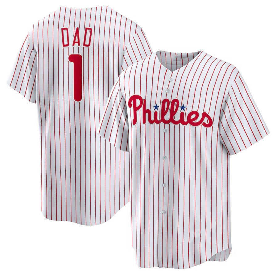Philadelphia Phillies #1 Dad Home Replica Jersey - White Stitched Baseball Jersey
