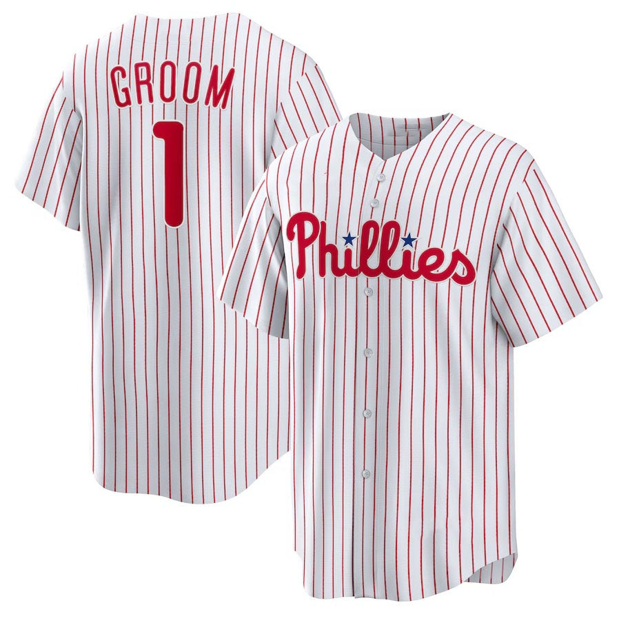 Philadelphia Phillies #1 Groom Home Replica Jersey - White Stitched Baseball Jersey