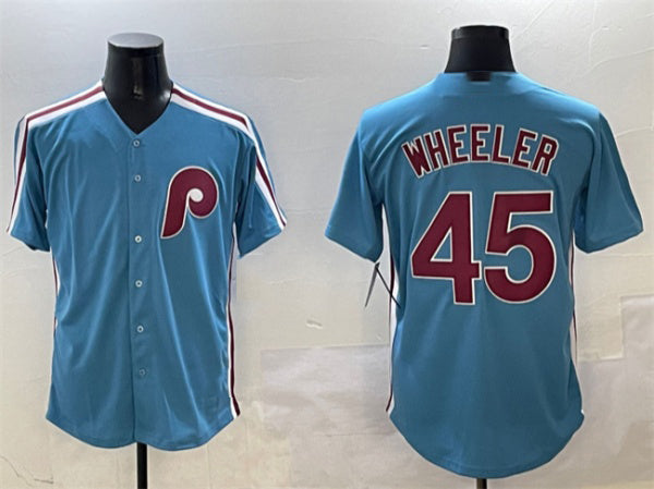 Philadelphia Phillies #45 Zack Wheeler Blue Cool Base Stitched Baseball Jerseys