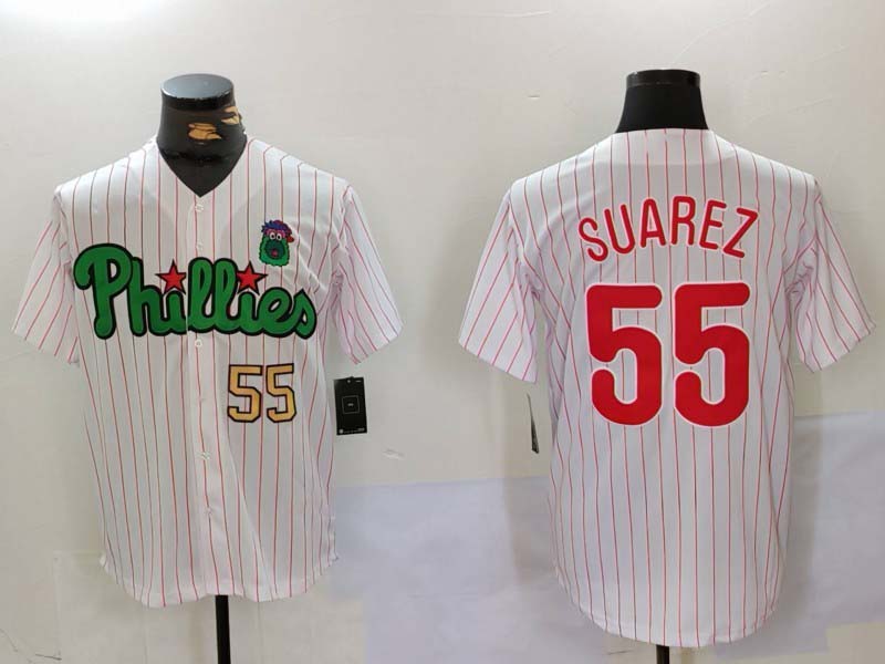 Philadelphia Phillies #55 Ranger Surez White Green Cool Base Stitched Baseball Jersey