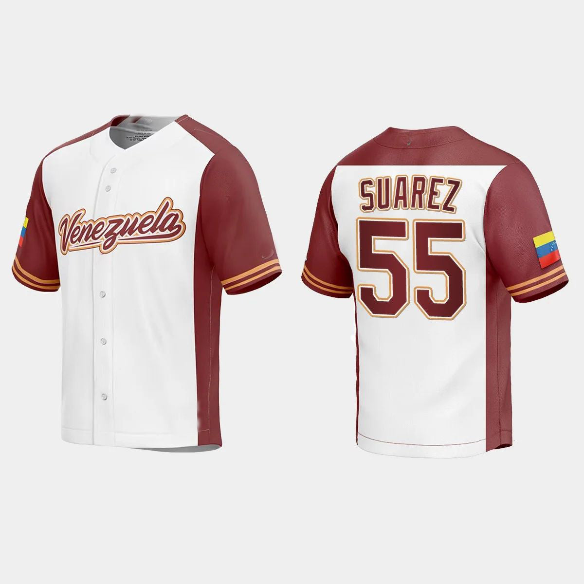 #55 RANGER SUAREZ VENEZUELA BASEBALL 2023 WORLD BASEBALL CLASSIC REPLICA JERSEY C WHITE Stitches Baseball Jerseys