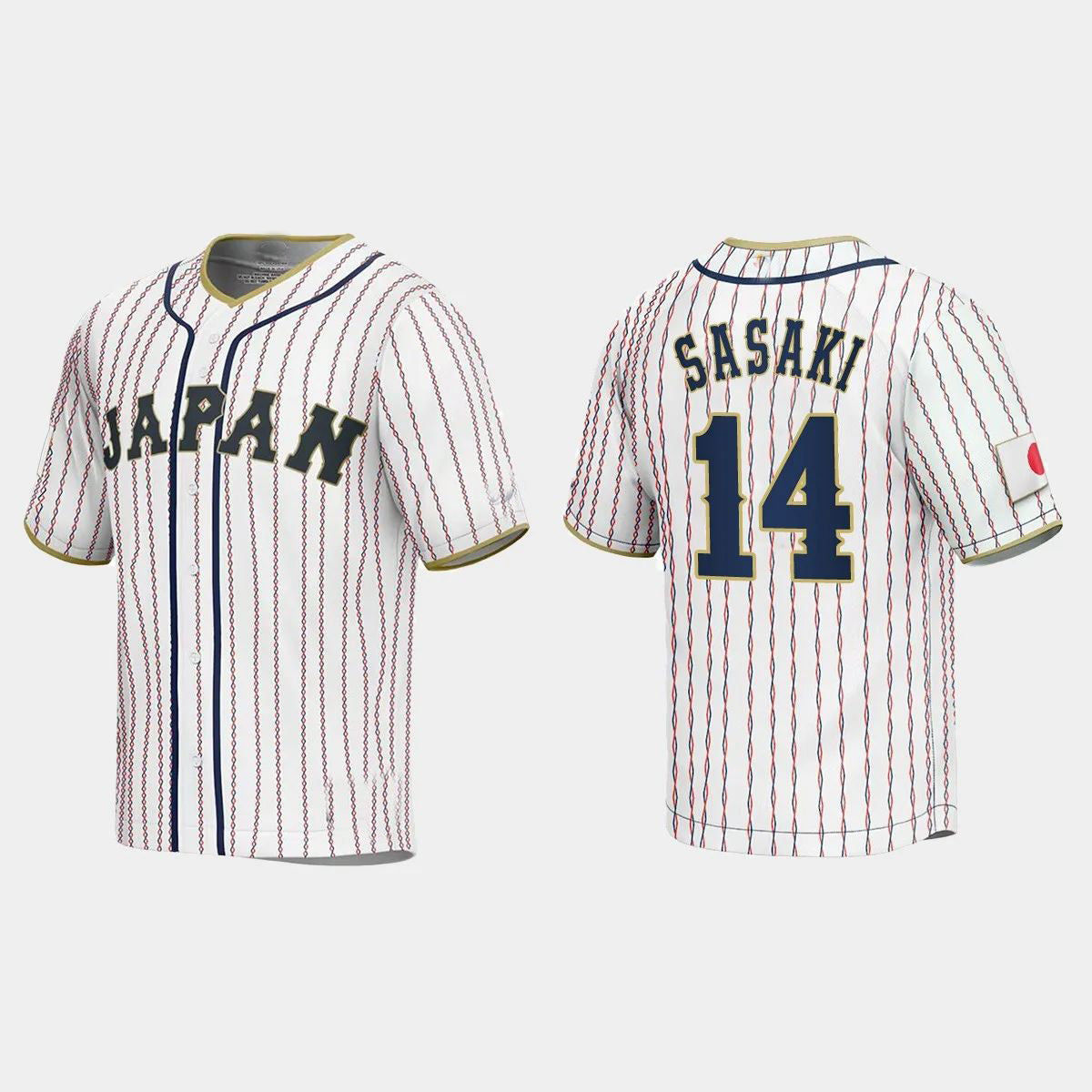 #14 ROKI SASAKI JAPAN BASEBALL 2023 WORLD BASEBALL CLASSIC JERSEY C WHITE Stitches Baseball Jerseys