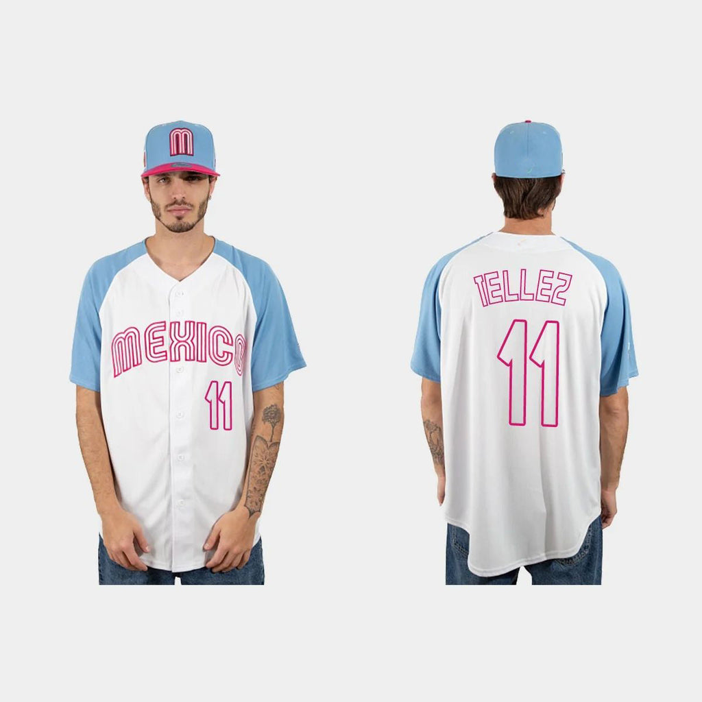 #11 ROWDY TELLEZ MEXICO BASEBALL 2023 WORLD BASEBALL CLASSIC JERSEY C WHITE BLUE Stitches Baseball Jerseys
