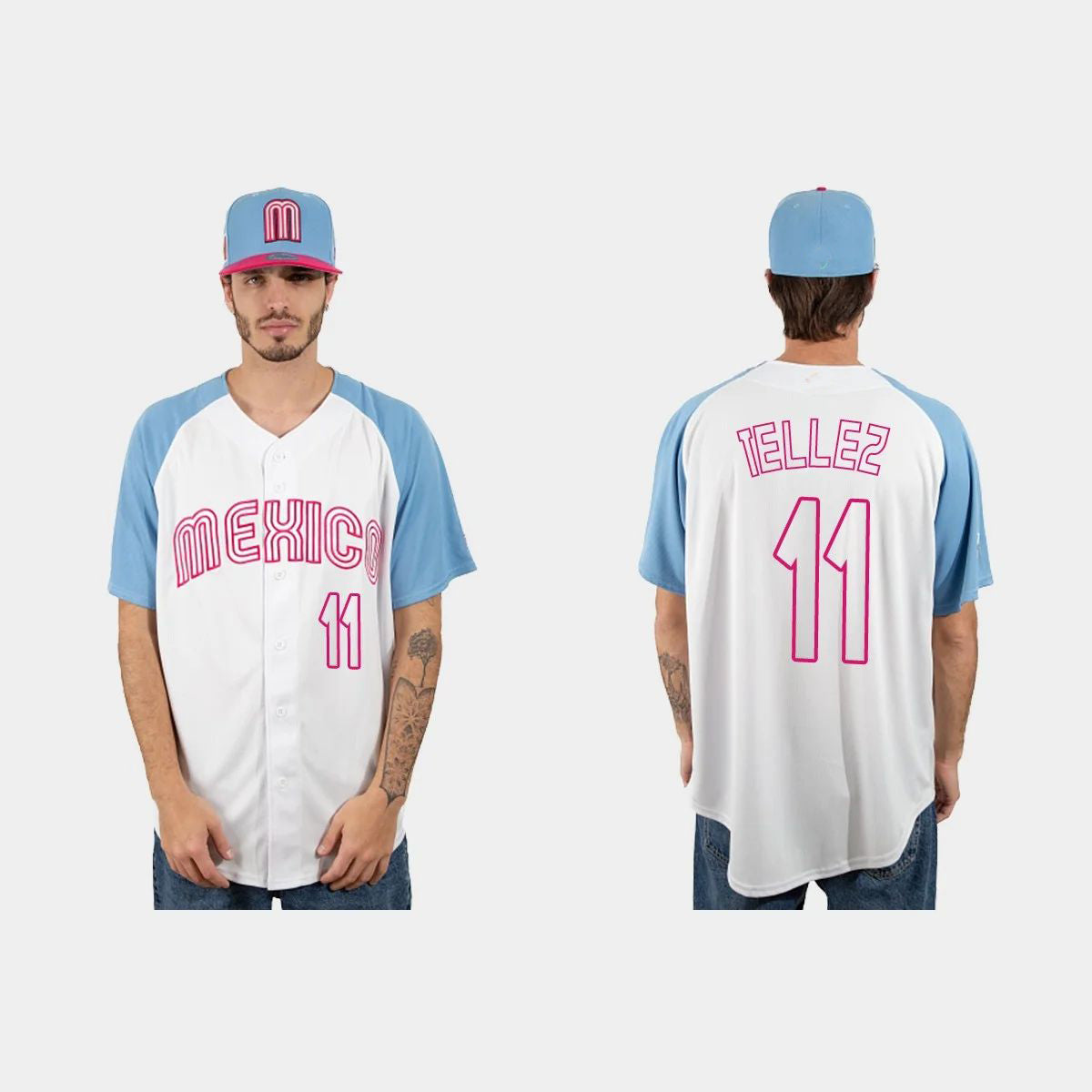 #11 ROWDY TELLEZ MEXICO BASEBALL 2023 WORLD BASEBALL CLASSIC JERSEY C WHITE BLUE Stitches Baseball Jerseys