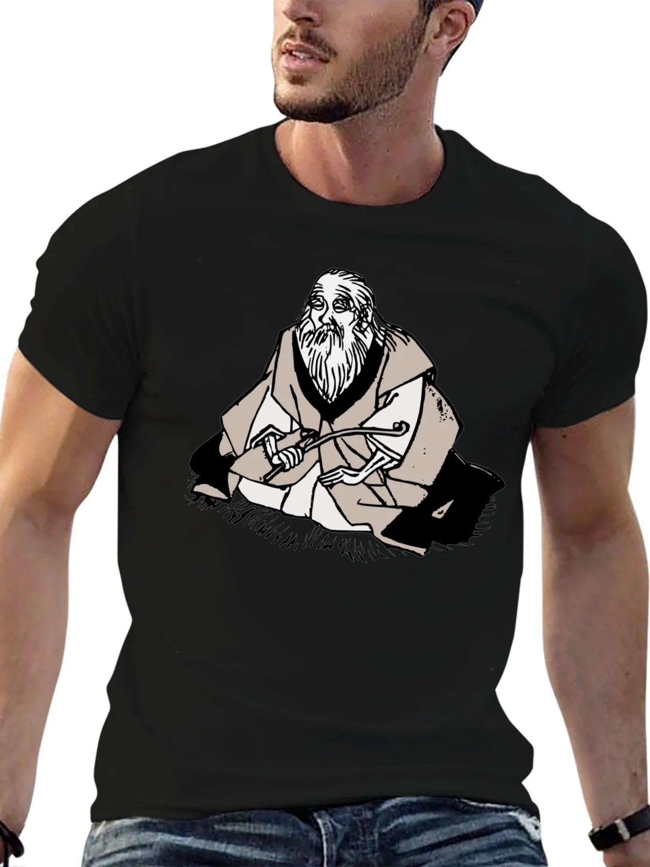 Wise Old Man Graphic Tee - Unique Black T-Shirt