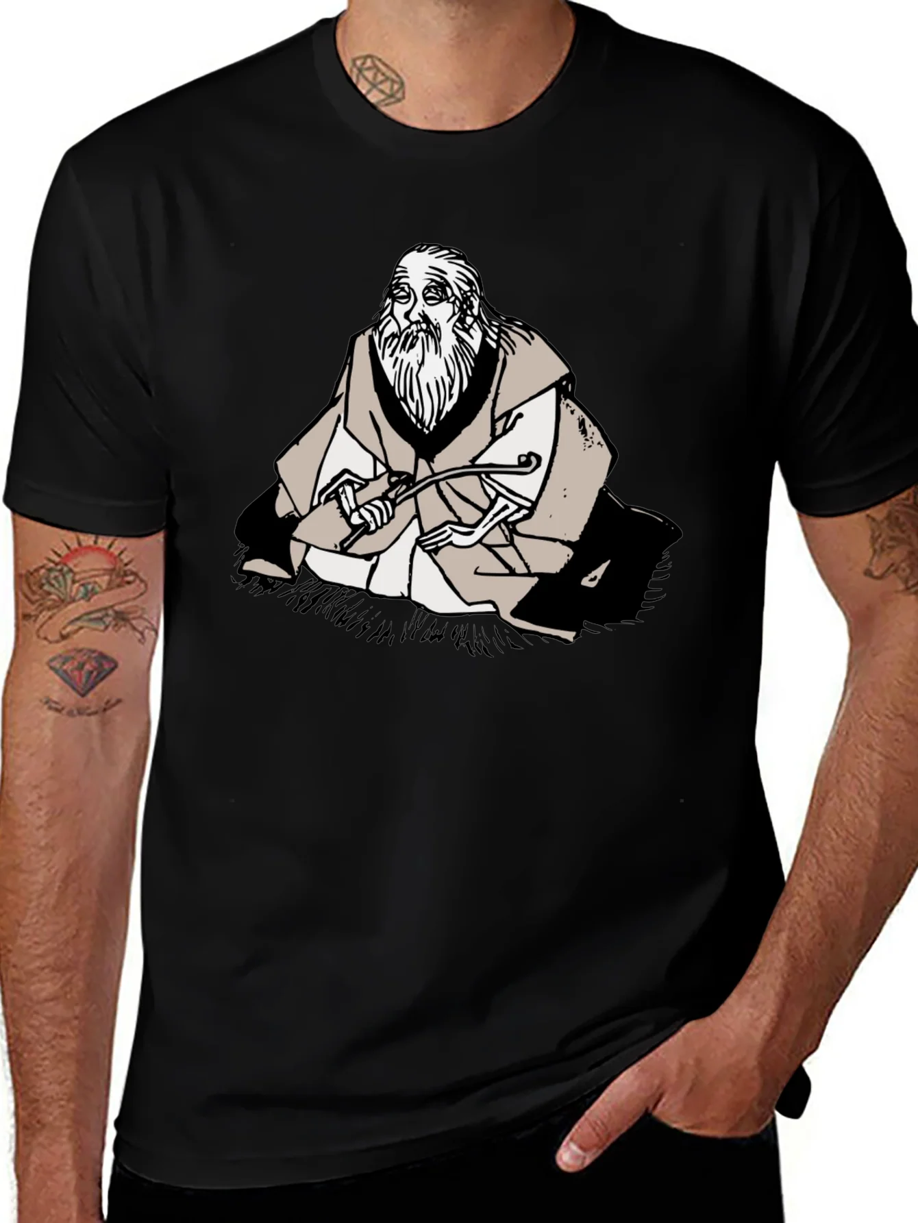 Wise Old Man Graphic Tee - Unique Black T-Shirt