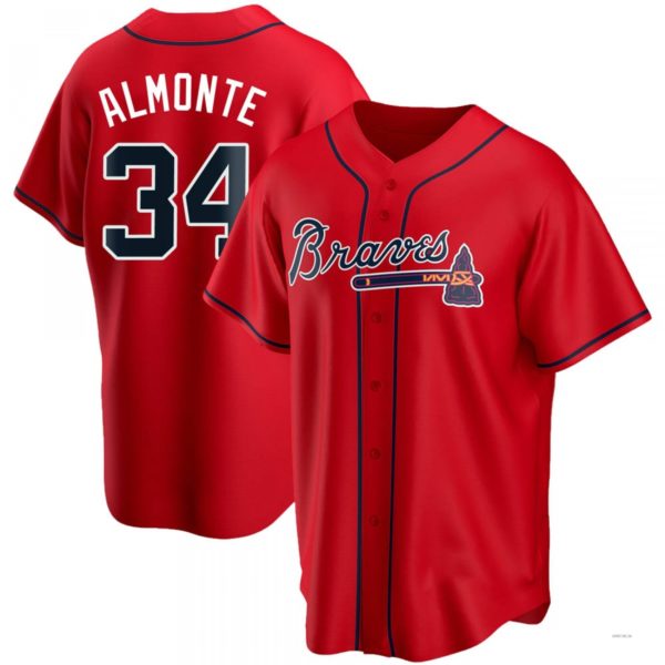 Atlanta Braves #34 Abafckm Almonte Red Alternate Jersey Stitches Baseball Jerseys