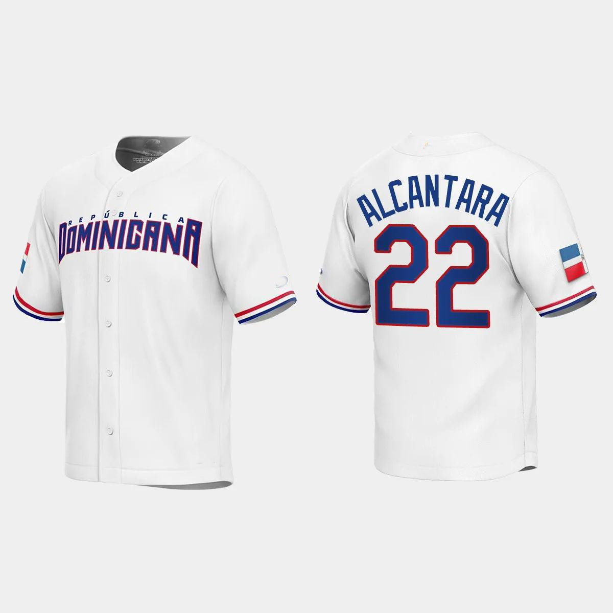 #22 SANDY ALCANTARA DOMINICAN REPUBLIC BASEBALL 2023 WORLD BASEBALL CLASSIC REPLICA JERSEY C WHITE Stitches Baseball Jerseys