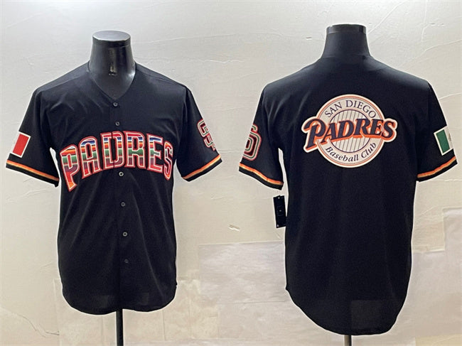 San Diego Padres Team Big Logo Black Mexico Cool Base Stitched Baseball Jersey