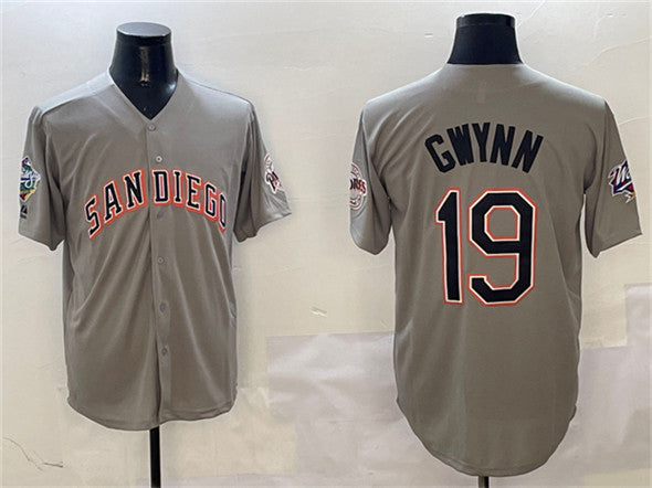 San Diego Padres #19 Tony Gwynn Gray With Patch Cool Base Stitched Baseball Jersey