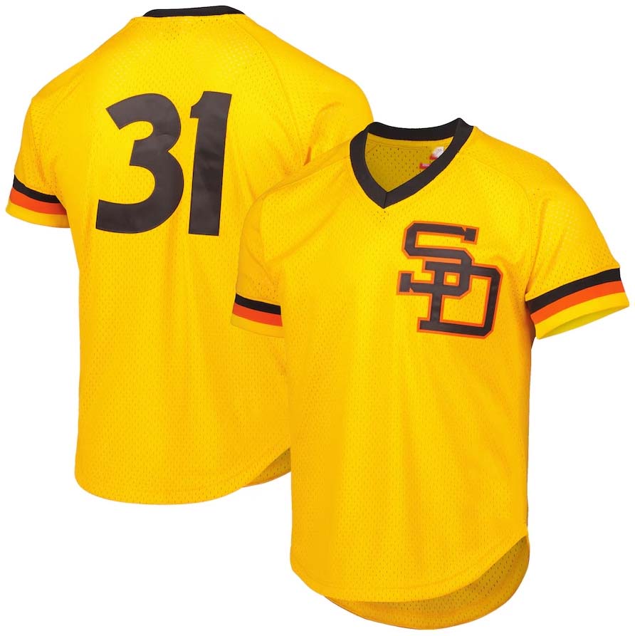 San Diego Padres #31 Dave Winfield  Cooperstown Collection Mesh Batting Practice Jersey - Gold Stitched Baseball Jersey