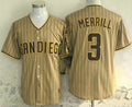 San Diego Padres #3 Jackson Merrill Khaki Pinstripe Limited Stitched Baseball Jersey
