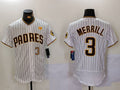 San Diego Padres #3 Jackson Merrill White With PS Patch Stitched Flex Base Baseball Jersey