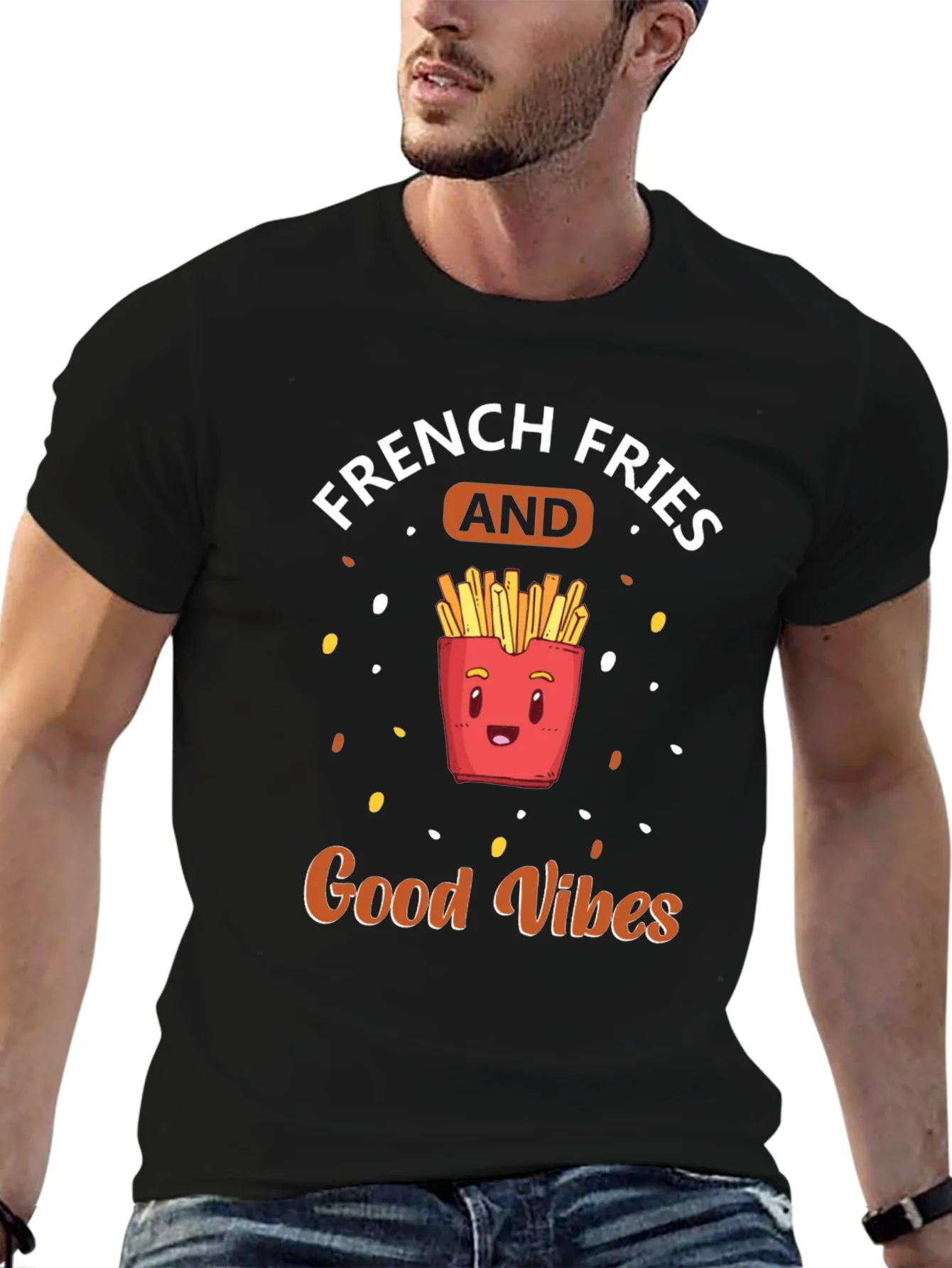 French Fries & Good Vibes Black T-Shirt