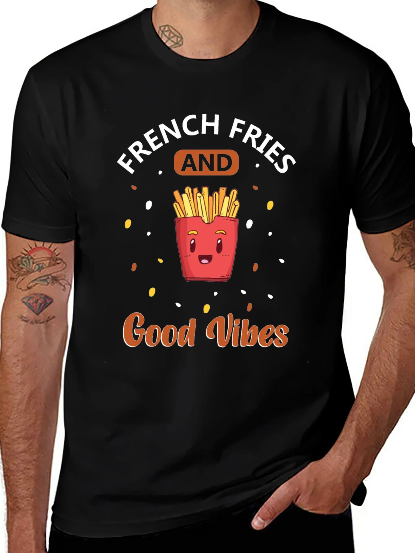 French Fries & Good Vibes Black T-Shirt