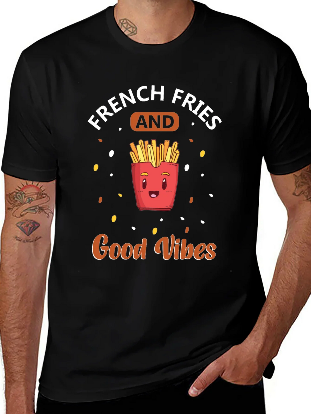 French Fries & Good Vibes Black T-Shirt