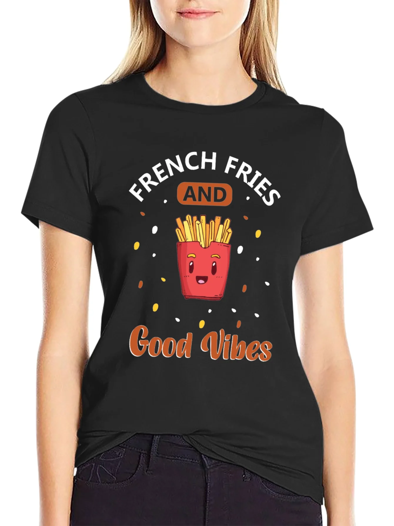 French Fries & Good Vibes Black T-Shirt