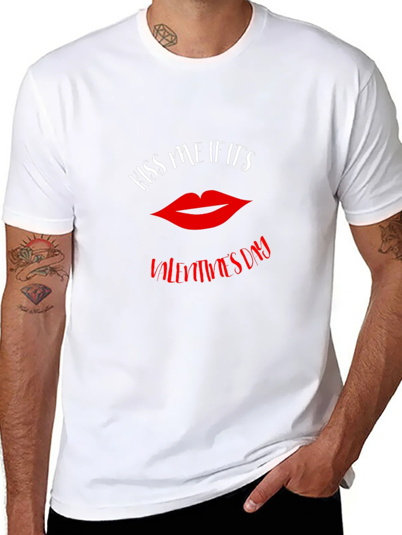 Kiss Me Valentines Day Graphic Tee - Black