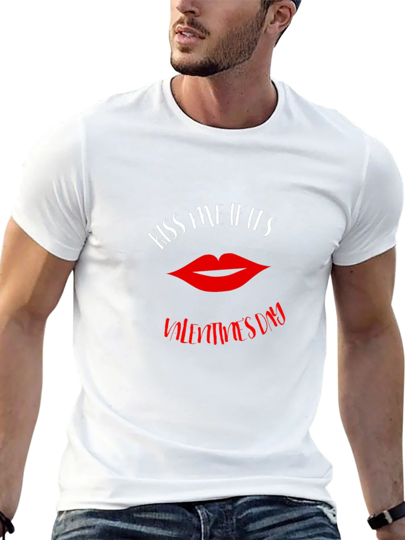 Kiss Me Valentines Day Graphic Tee - Black