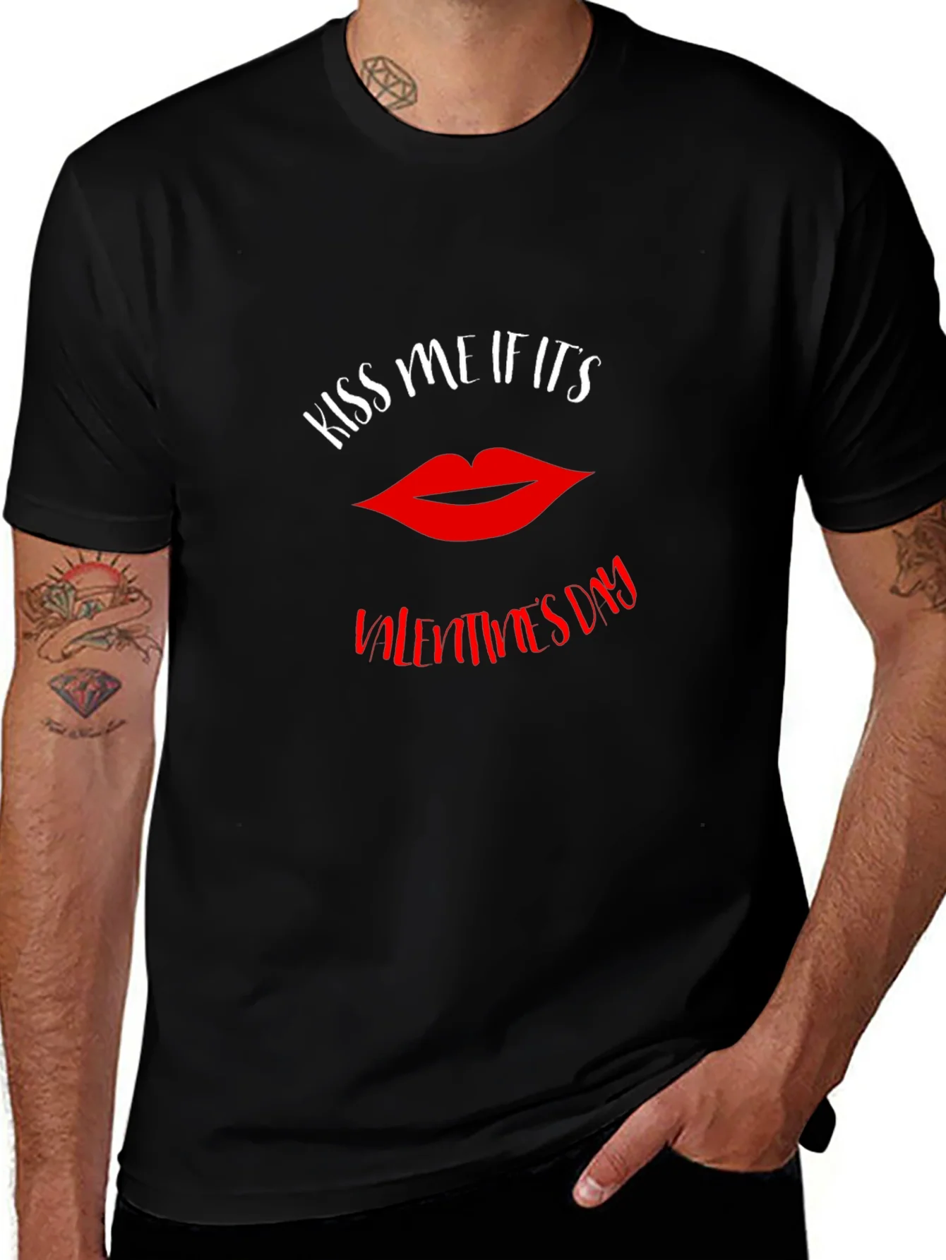 Kiss Me Valentines Day Graphic Tee - Black