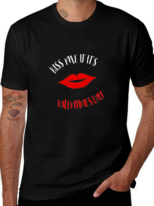 Kiss Me Valentines Day Graphic Tee - Black