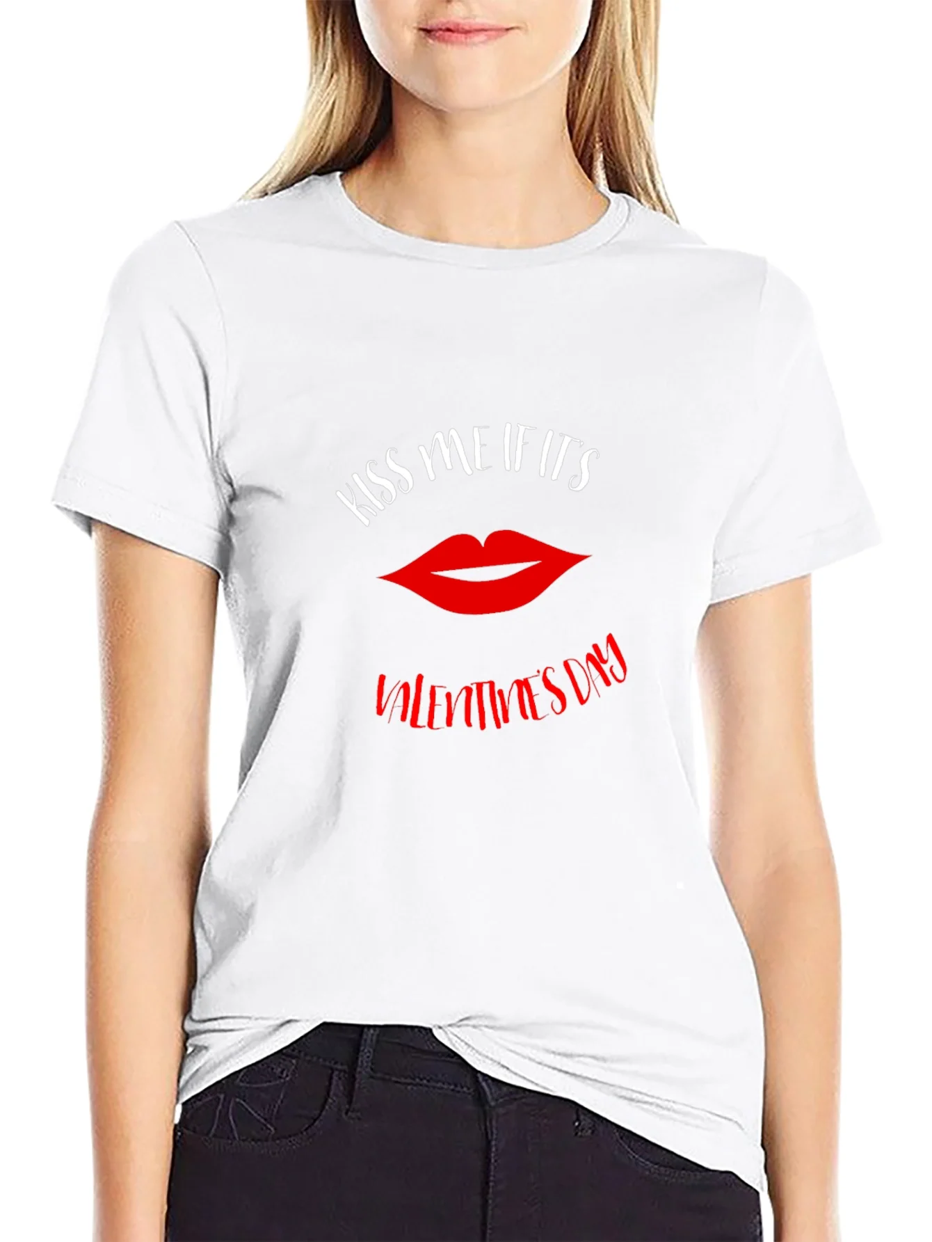 Kiss Me Valentines Day Graphic Tee - Black