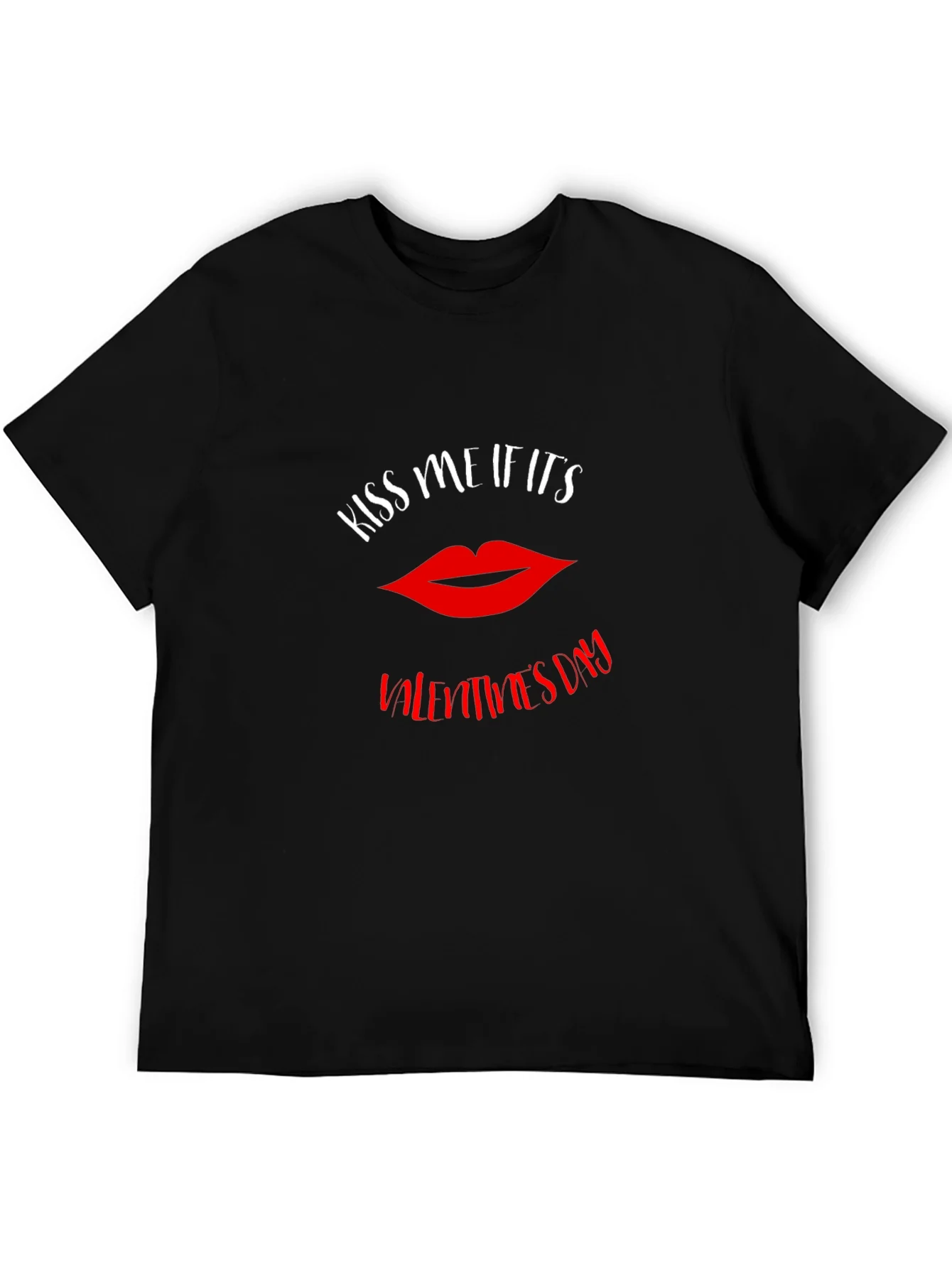 Kiss Me Valentines Day Graphic Tee - Black