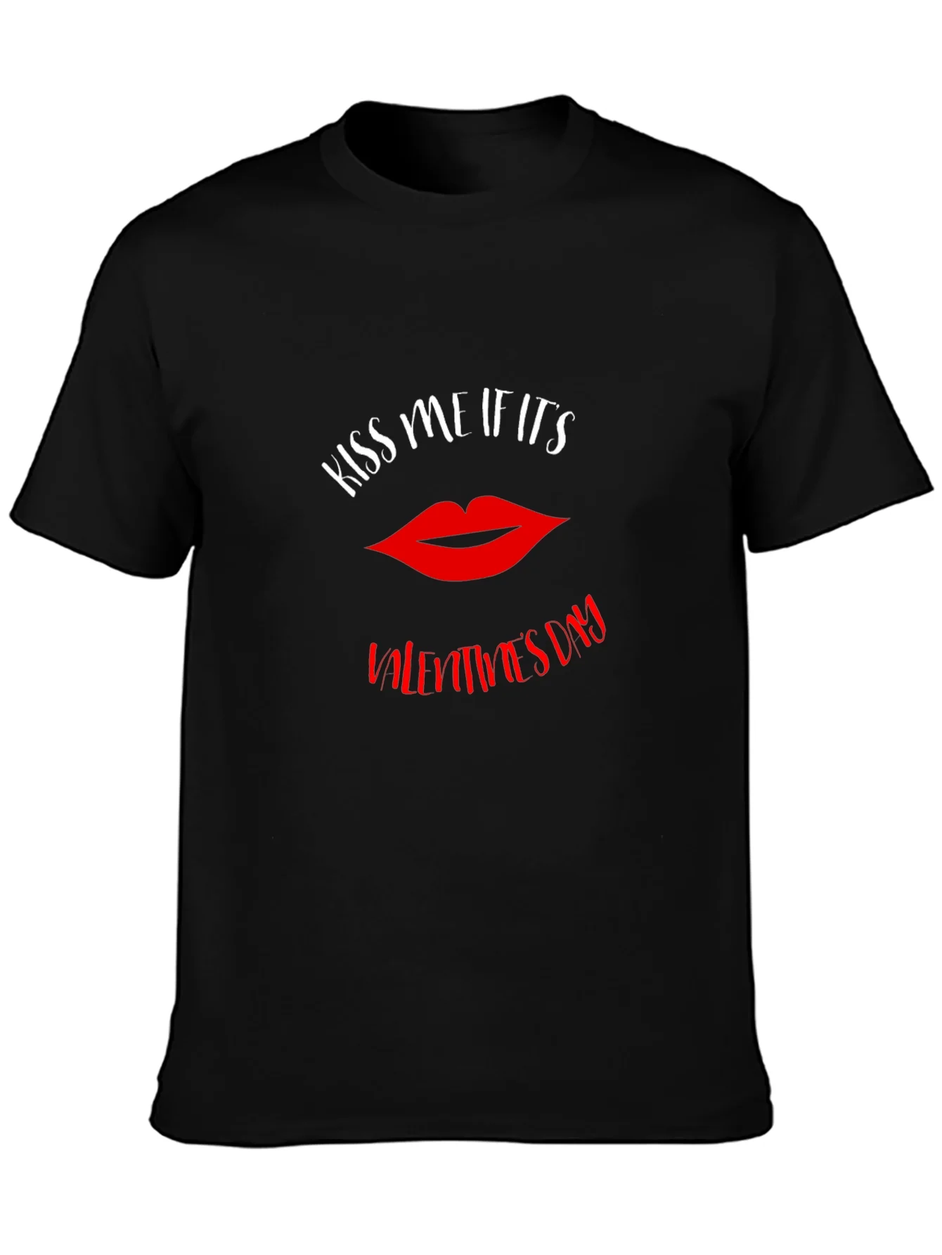 Kiss Me Valentines Day Graphic Tee - Black