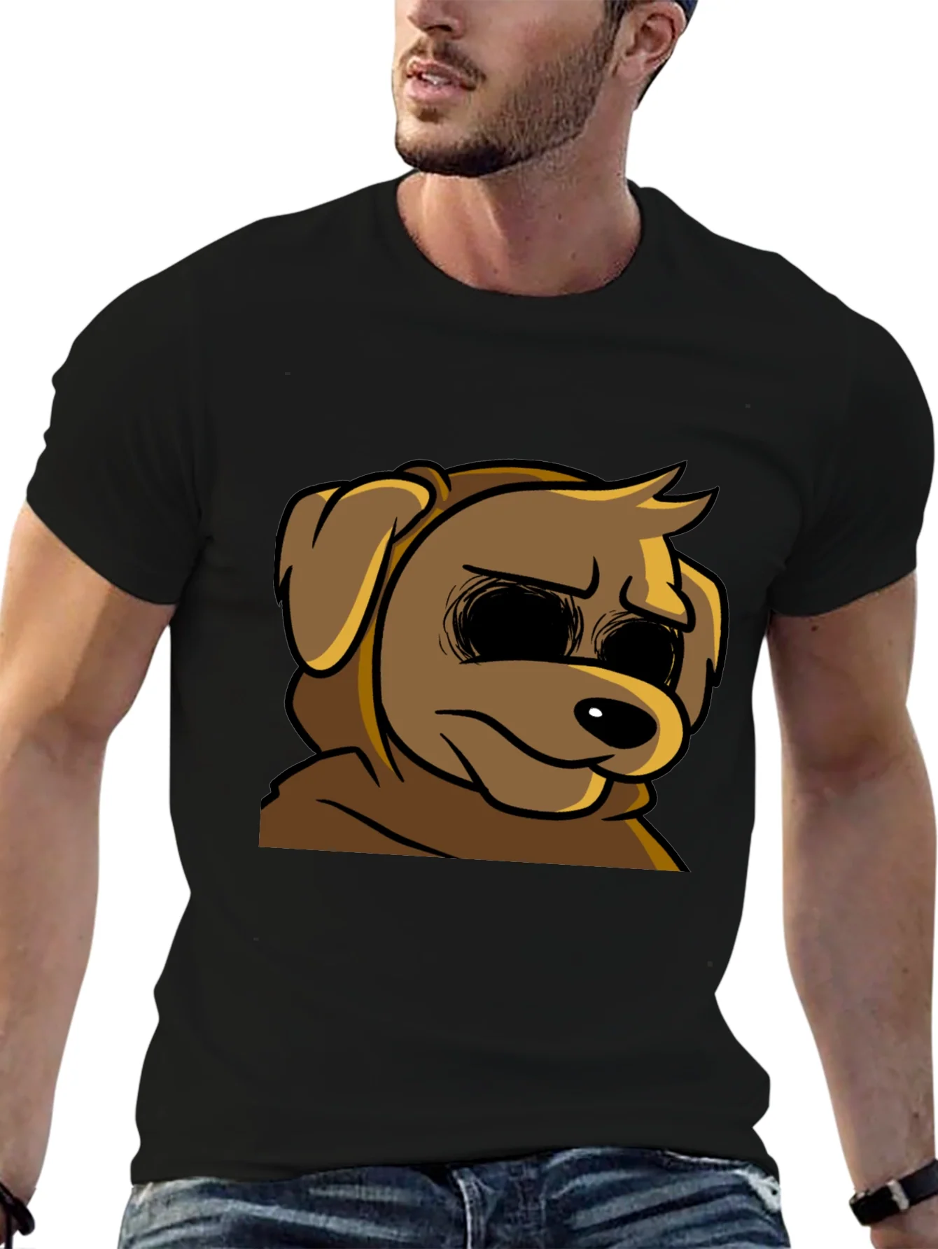 Cartoon Dog Graphic T-Shirt - Soft Black Tee