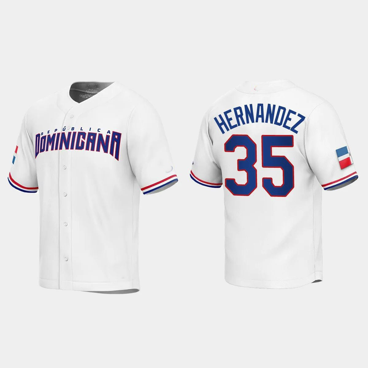 #35 TEOSCAR HERNANDEZ DOMINICAN REPUBLIC BASEBALL 2023 WORLD BASEBALL CLASSIC REPLICA JERSEY C WHITE Stitches Baseball Jerseys