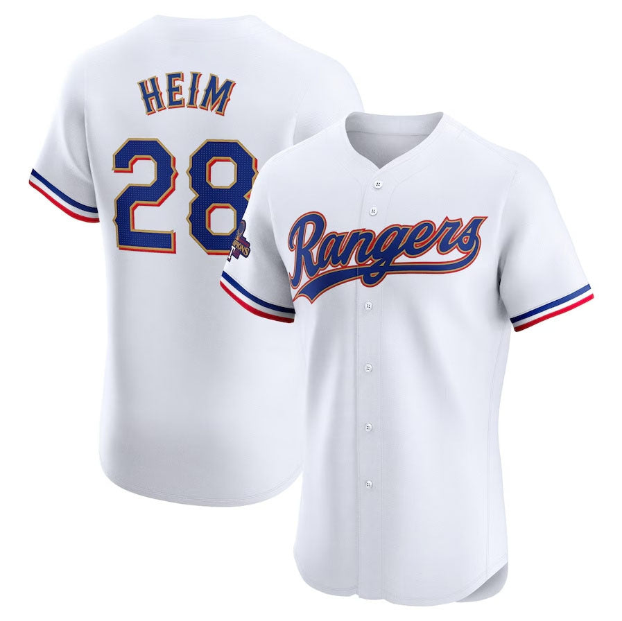 Texas Rangers #28 Jonah Heim 2024 Gold Collection Elite Player Jersey C White Baseball Jerseys