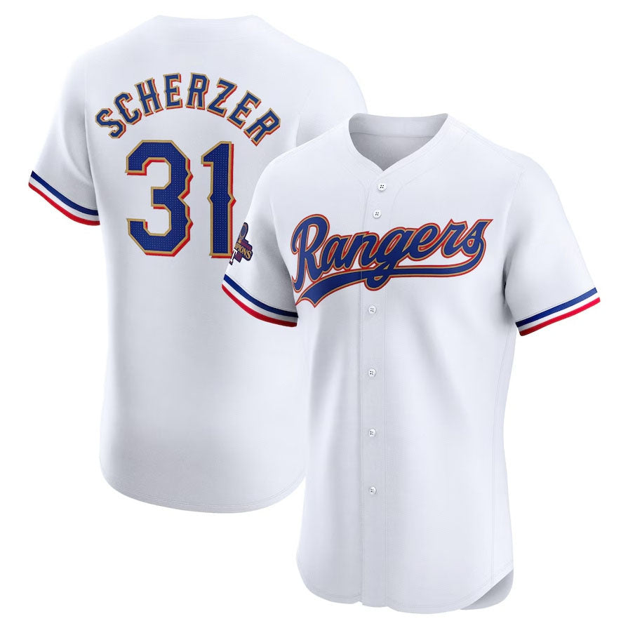 Texas Rangers #31 Max Scherzer 2024 Gold Collection Elite Player Jersey C White Baseball Jerseys