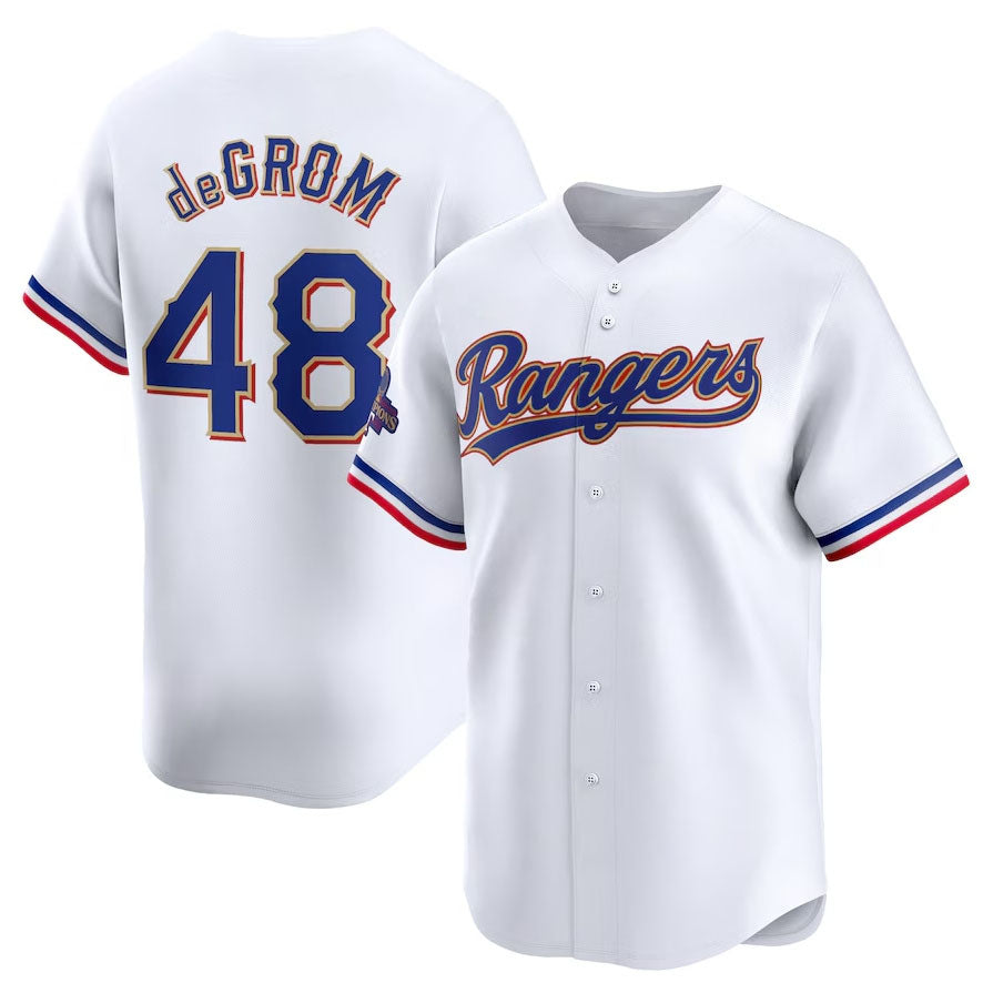 Texas Rangers #48 Jacob deGrom 2024 Gold Collection Limited Player Jersey C White Baseball Jerseys