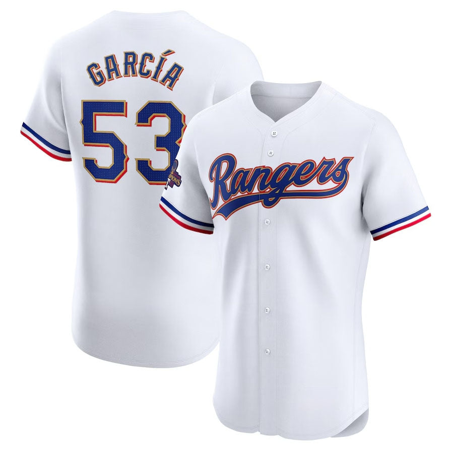 Texas Rangers #53 Adolis Garcia 2024 Gold Collection Elite Player Jersey C White Baseball Jerseys