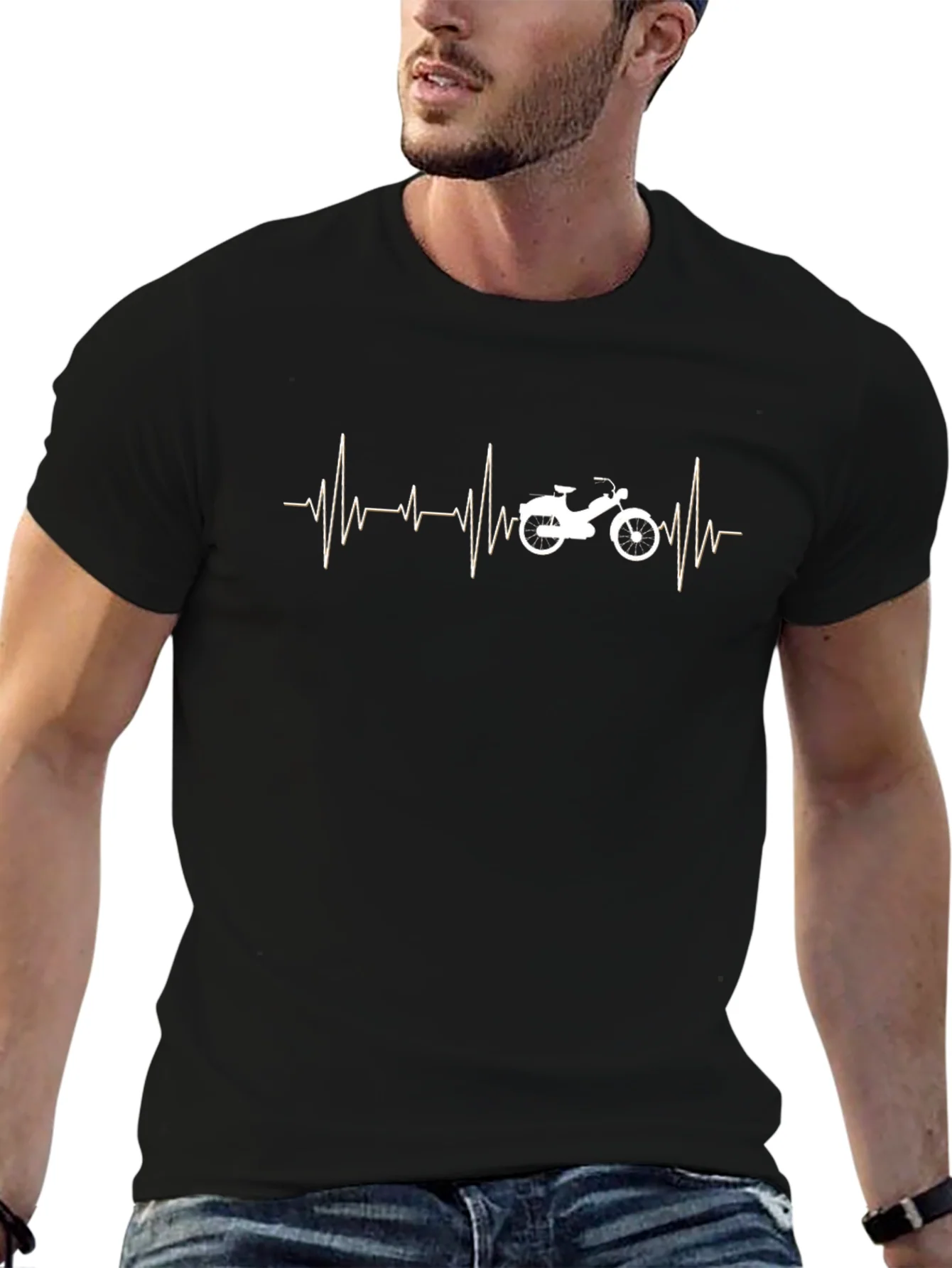 Motorcycle Heartbeat T-Shirt - Black