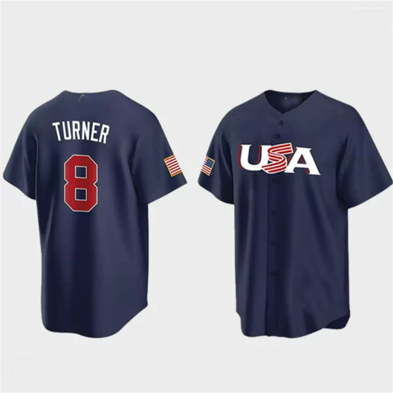 #8 Trea Turner USA Baseball 2023 World Baseball Classic Jersey C Navy Stitches Baseball Jerseys