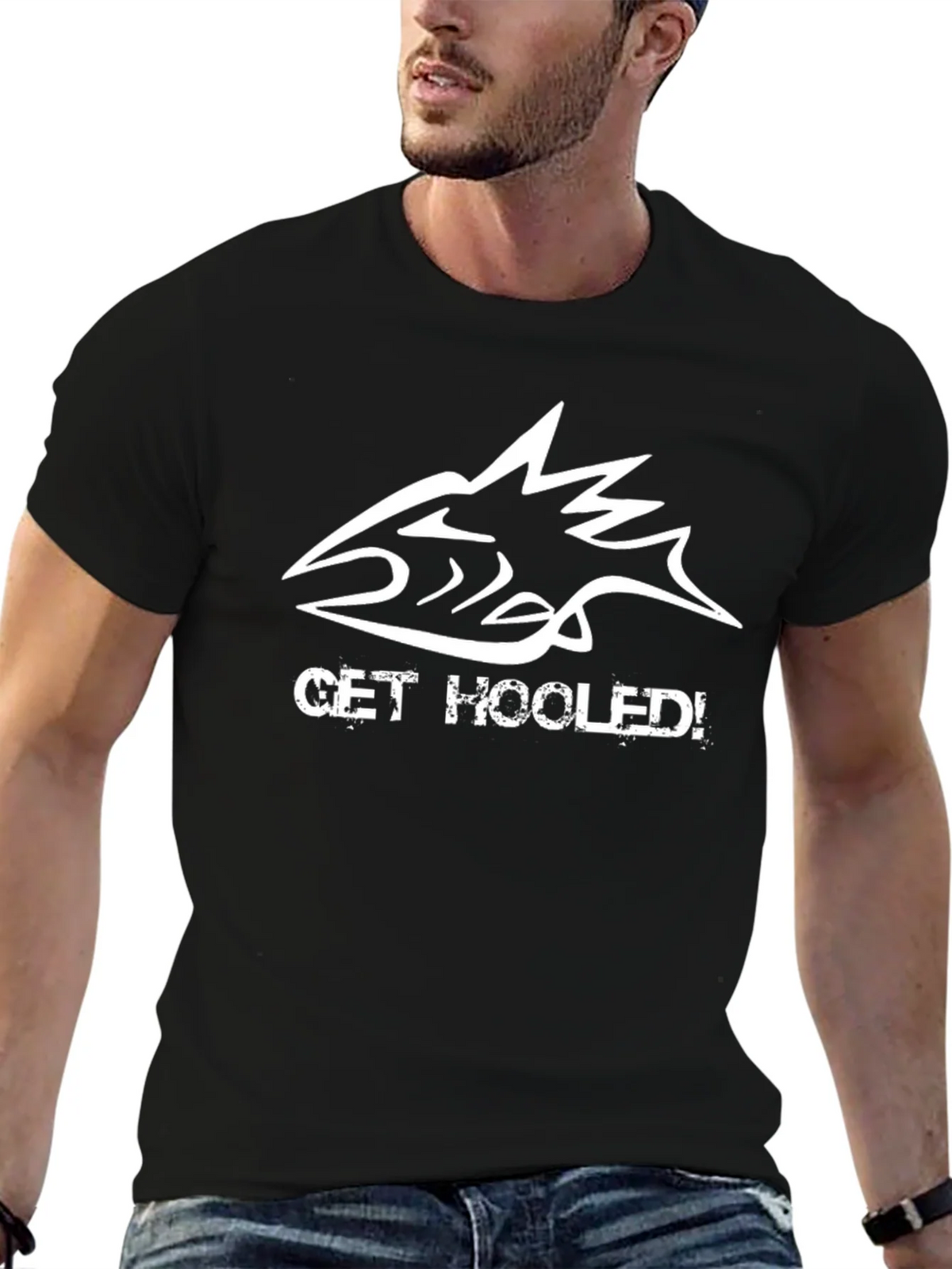 Get Hooked! Fishing Graphic Tee - Black
