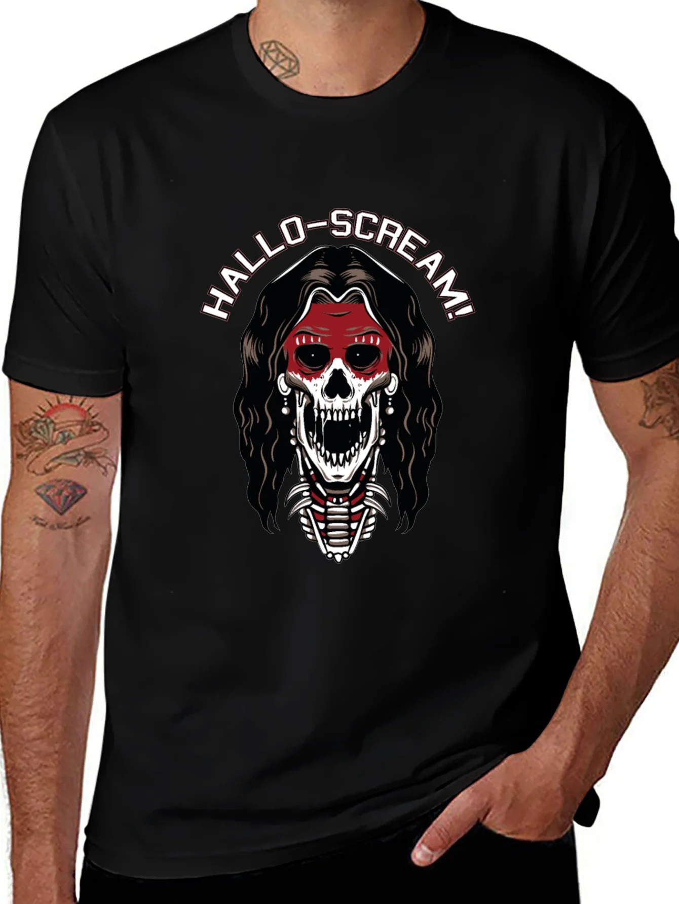 Hallo-Scream Skeleton Graphic T-Shirt