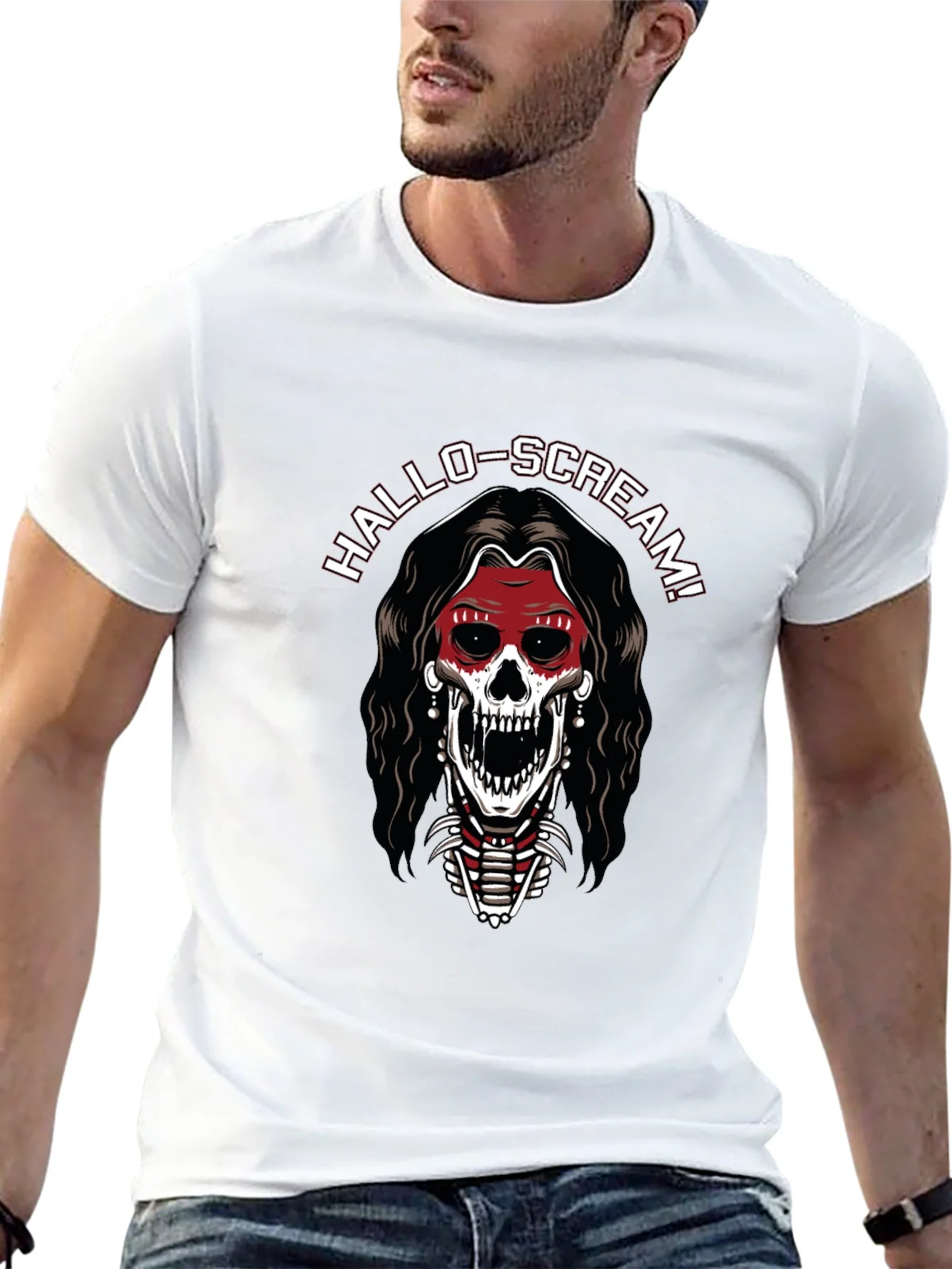 Hallo-Scream Skeleton Graphic T-Shirt