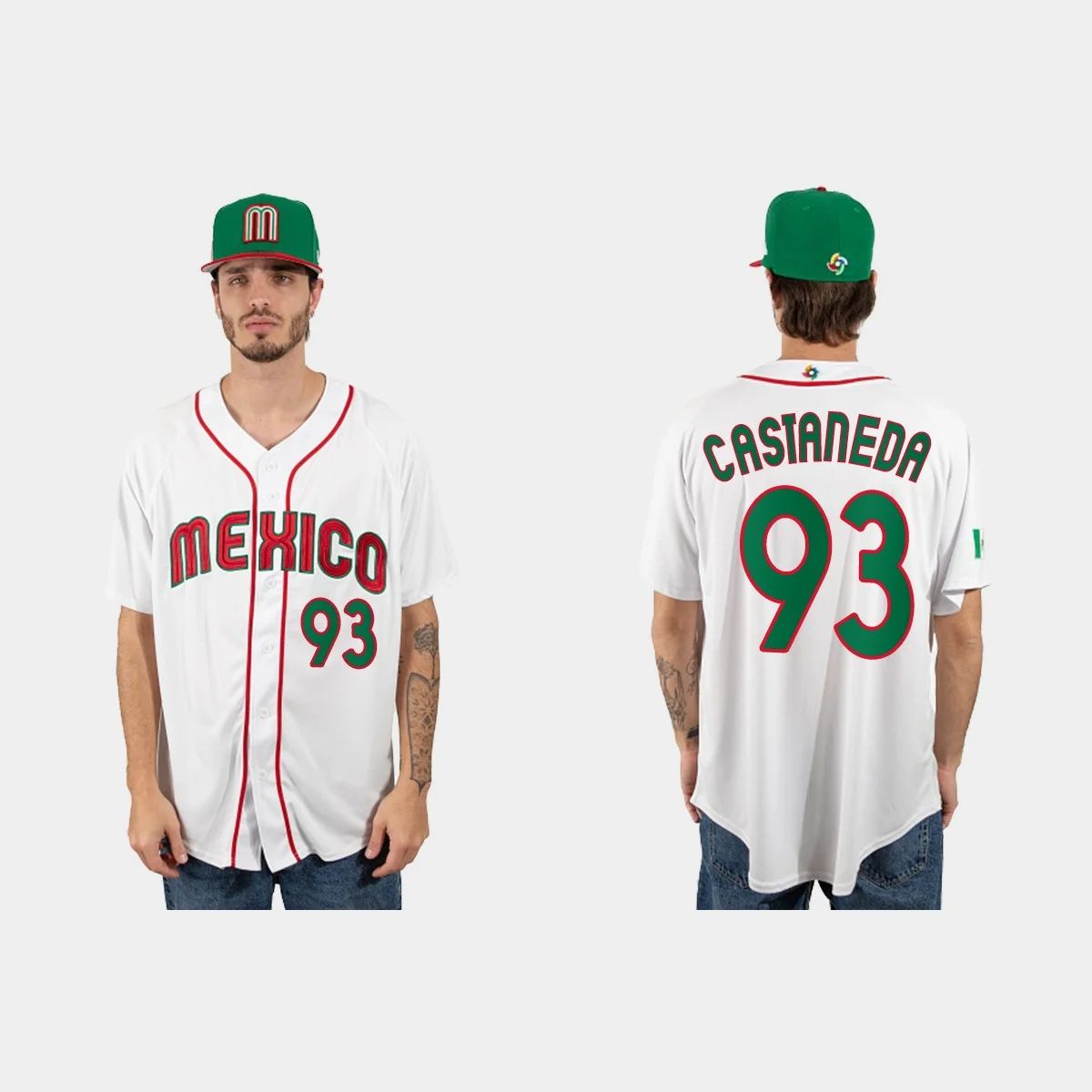 #93 VICTOR CASTANEDA MEXICO BASEBALL 2023 WORLD BASEBALL CLASSIC JERSEY C WHITE Stitches Baseball Jerseys